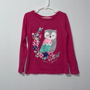 Carter’s Long Sleeve Owl Graphic shirt girls Size 7 | Pink Floral “Here I Grow”